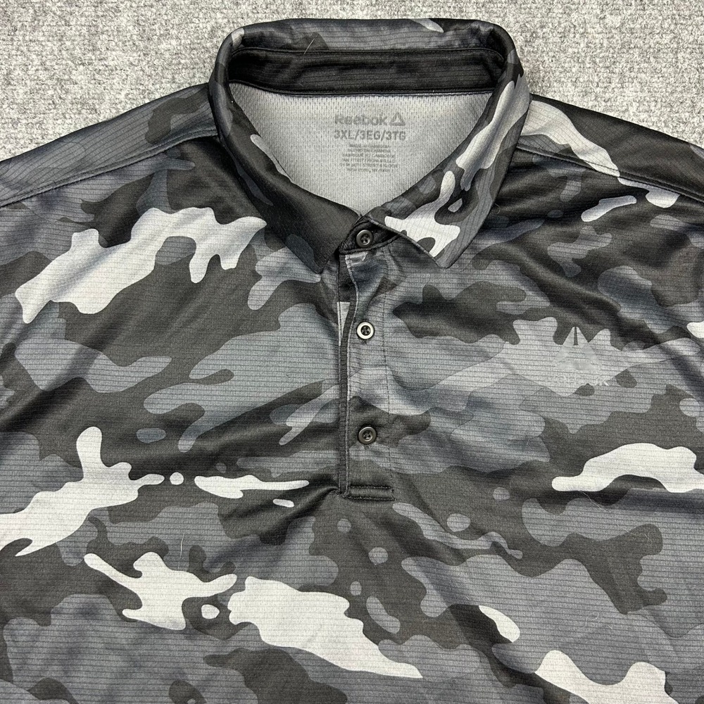 Reebok Polo Shirt Mens 3XL Gray Camo Short Sleeve Performance REM241TS37 Knit